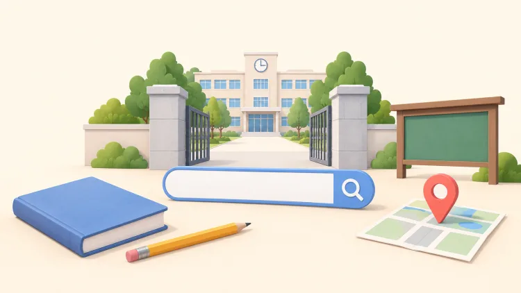 학교 정보 게시판이 걸린 학교 정문 일러스트